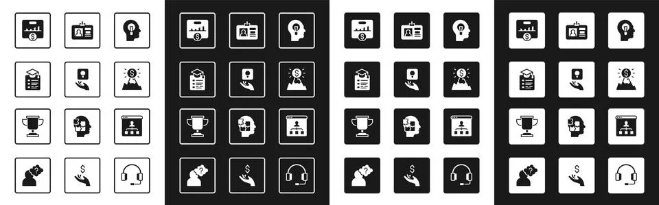 Set Human with lamp bulb, Light, Online education, Key performance indicator Stock Illustration