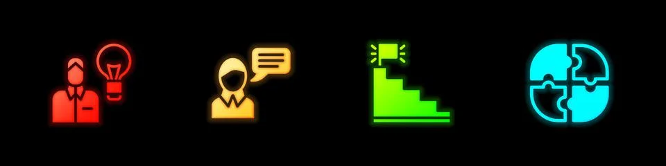 Set Human with lamp bulb, Speech bubble chat, Stair finish flag and Piece of Stock Illustration