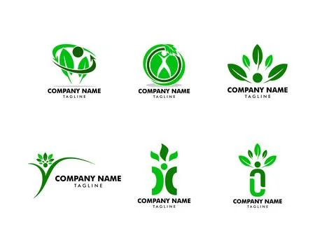Set of Human Leaf Logo Template Stock Illustration