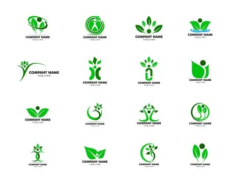 Set of Human Leaf Logo Template Design Stock Illustration