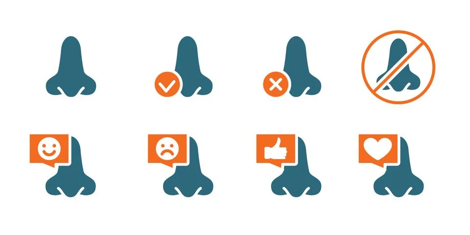 Set of human nose colored icon. Healthy olfactor organ, nose and paranasal Stock Illustration