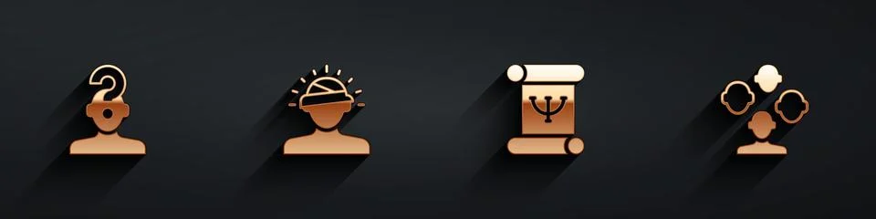 Set Human with question mark, Concussion, headache, Psychology book and Stock Illustration