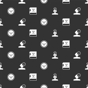 Set Human with question mark Good mood Psychology and book on seamless patter Stock Illustration