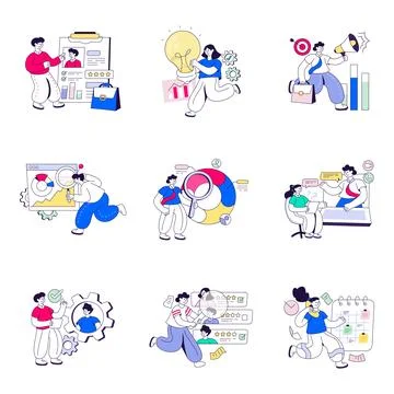 Set of Human Resource Flat Illustrations Stock Illustration