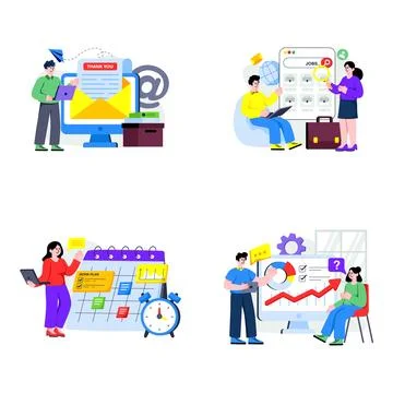 Set of Human Resource Flat Illustrations Stock Illustration