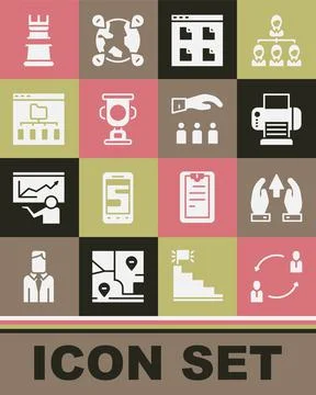 Set Human resources, Growth chart and progress, Printer, Browser files, Award Illustrazione stock
