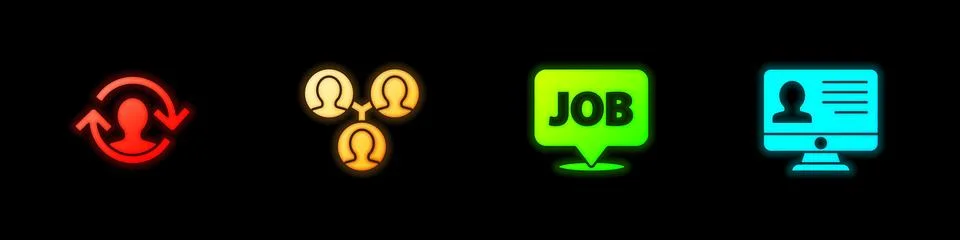 Set Human resources, Project team base, Speech bubble with job and Monitor Illustrazione stock