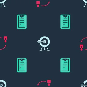 Set Human resources, Target with arrow and Clipboard checklist on seamless Illustrazione stock
