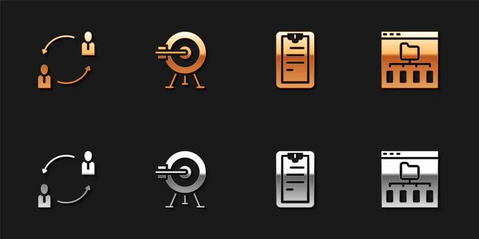 Set Human resources, Target with arrow, Clipboard checklist and Browser files イラスト素材