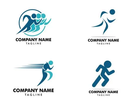 Set of Human running vector logo character Stock Illustration