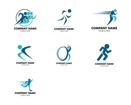 Set of Human running vector logo character Stock Illustration