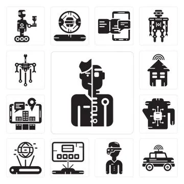 Set of Humanoid, Car, Augmented reality, Hologram, Kettle, Smart house, Robot Illustrazione stock gratuita