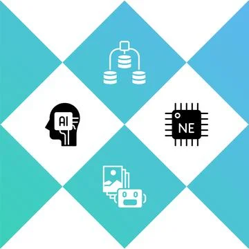 Set Humanoid robot, Artificial intelligence, Server, Data and Processor CPU icon Illustrazione stock