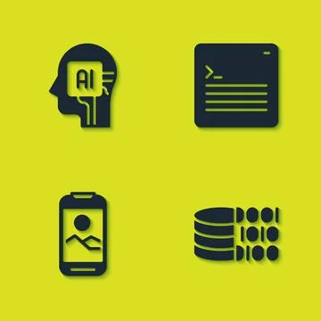Set Humanoid robot, Binary code, Mobile phone and Web developer programming icon Illustrazione stock