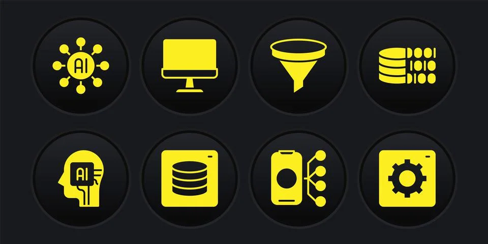 Set Humanoid robot, Binary code, Server, Data, Neural network, Funnel filter 스톡 일러스트