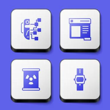 Set Humanoid robot, Browser window, Radioactive waste barrel and Wrist watch Illustrazione stock