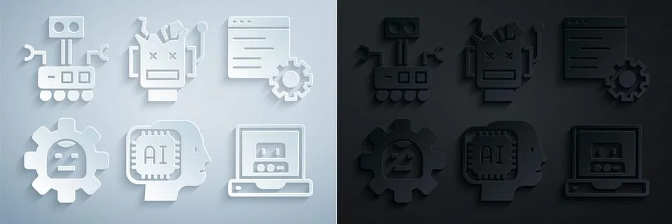 Set Humanoid robot, Computer api interface, Robot, Creating, Broken and icon Illustrazione stock