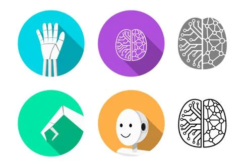 Set of humanoid robot icon in flat style Stock Illustration