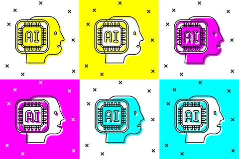 Set Humanoid robot icon isolated on color background. Artificial intelligence Stock Illustration