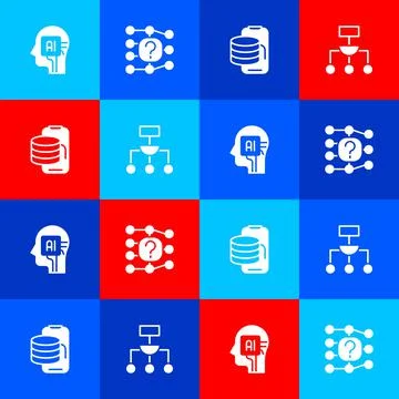 Set Humanoid robot, Neural network, Cloud technology data transfer and Algorithm 스톡 일러스트