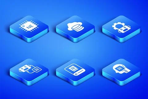 Set Humanoid robot, Processor CPU, Artificial intelligence AI, Cloud database 스톡 일러스트