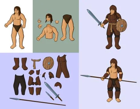 Set of humans. Human with set of leather armour Stock Illustration