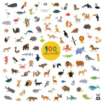 Set a hundred animals on the planet Stock Illustration
