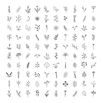 Set of hundred vector flowers Stock Illustration