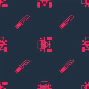Set Hunter knife and Off road car on seamless pattern. Vector Illustration