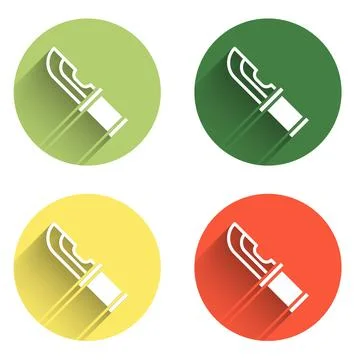 Set Hunter knife icon isolated with long shadow background. Army knife. Col.. Stock Illustration