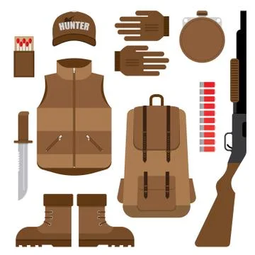 Set of Hunting, Objects Vector Design Elements Illustrazione stock