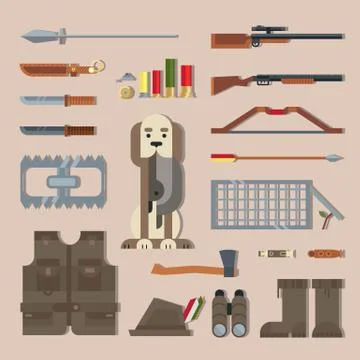 Set hunting tools, equipment Stock Illustration