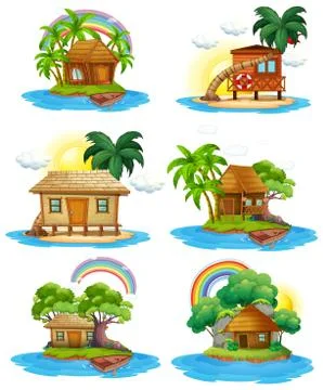 A Set of Hut at Island Ilustración de archivo