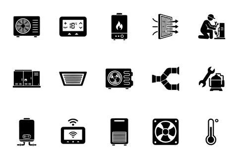 Set of HVAC and Climate Control System Icons for Technical Support and Main.. 스톡 일러스트