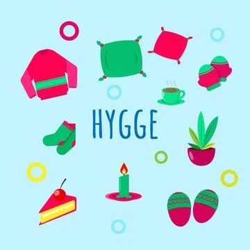 Set of hygge attributes Stock Illustration