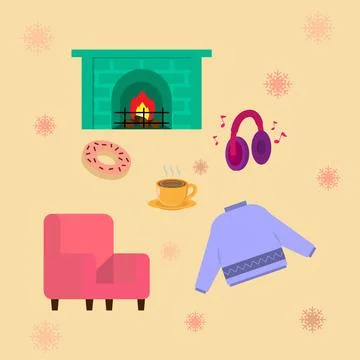 Set of hygge attributes Stock Illustration