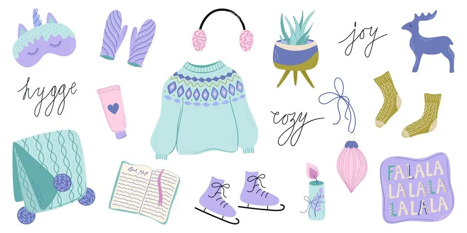 Set of hygge elements Stock Illustration