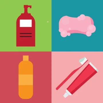Set of hygiene items in flat style Stock Illustration