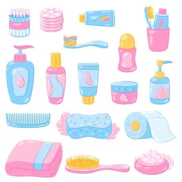 Set of hygiene objects. Washing, beauty, body care. Personal hygiene and se.. Illustrazione stock