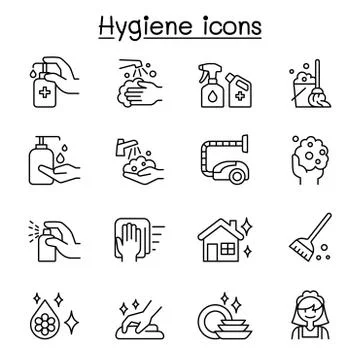Set of Hygiene related vector line icons. contains such Icons as Hand washing Illustrazione stock
