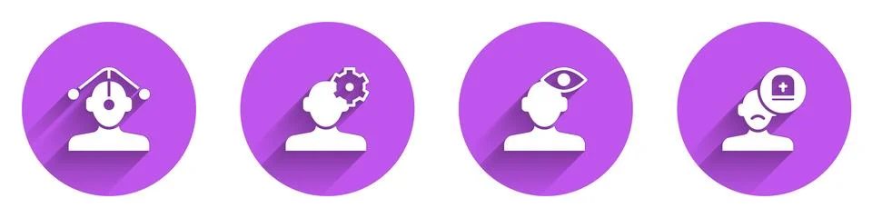 Set Hypnosis, Solution problem in psychology,  and Male doctor icon with lo.. Illustrazione stock
