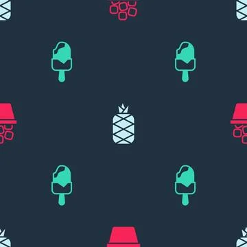 Set Ice bucket, Pineapple and cream on seamless pattern. Vector Stock Illustration