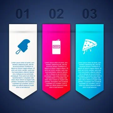 Set Ice cream, Beer can and Slice of pizza. Business infographic template. Ve Stock Illustration
