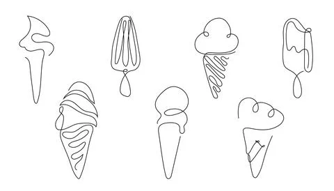 Set of ice cream continuous line art drawing style. Stock Illustration