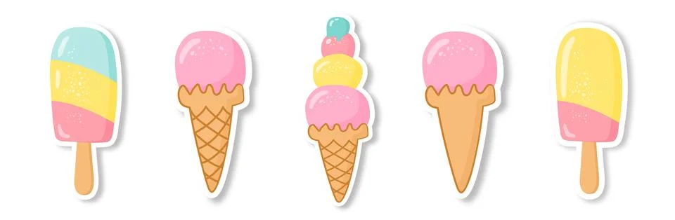 A set of ice cream of different shapes on a white background. Fashionable design Stock Illustration