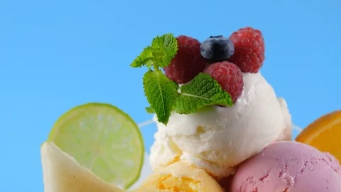 Set of ice cream scoops of different colors and flavors Stock Footage 77827477