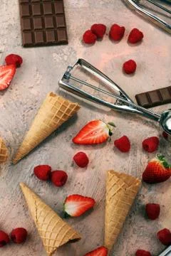 Set of ice cream scoops of different colors and flavours Stock Photos