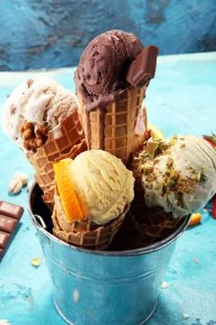 Set of ice cream scoops of different colors and flavours Stock Photos