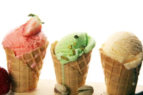 Set of ice cream scoops of different colors and flavours Stock Photos