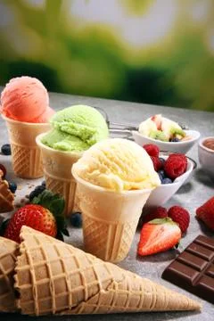 Set of ice cream scoops of different colors and flavours Stock Photos
